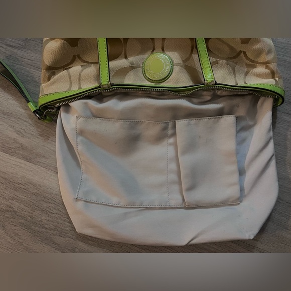 Coach Signature Khaki Lime Stripe Tote Bag - Picture 4 of 16